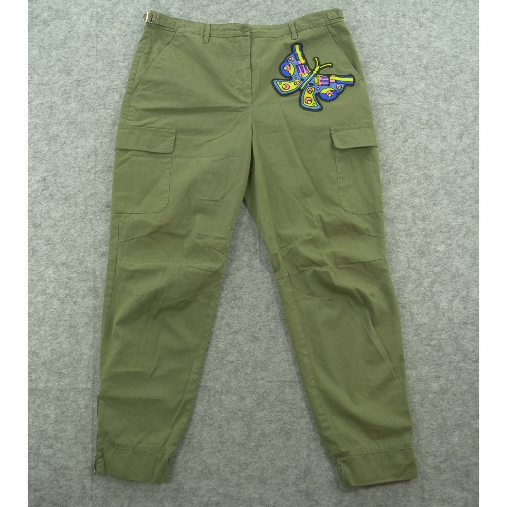 Jeremy Scott Pants Joggers Womens 10 Green Butterfly Guns Embroidery Cargo Italy